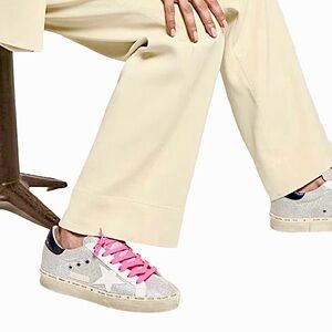 Golden Goose Deluxe Brand Hi Star Sneakers Size 40 US 10 Silver Checked Glitter